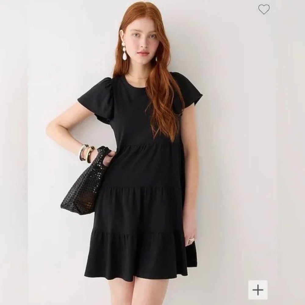 J. Crew Knit Broken-In Jersey Tiered Mini Dress Black Size S NWT